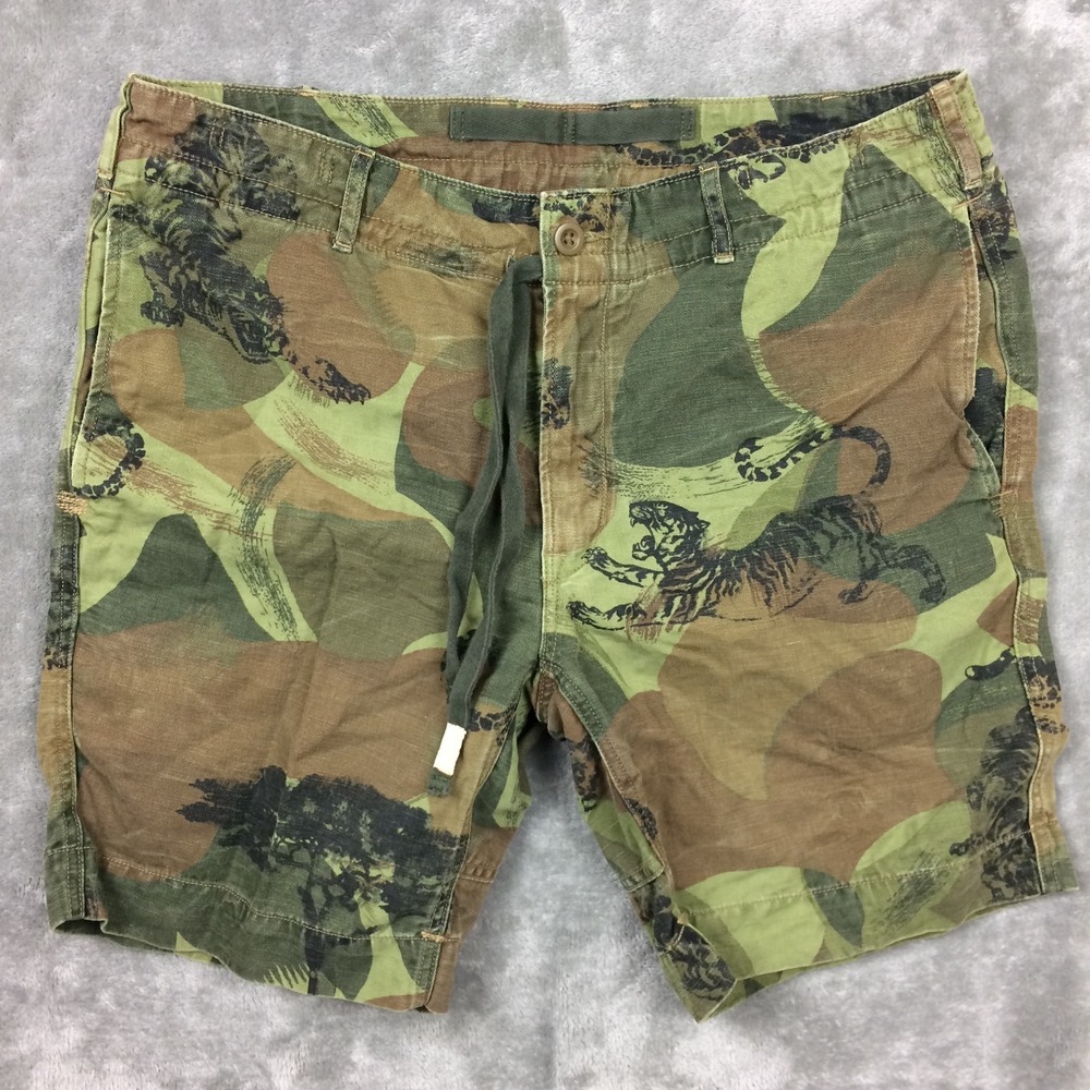 Vintage Polo Ralph Lauren Shorts Mens 36 Tiger Print Camo 90s Cotton Linen Blend